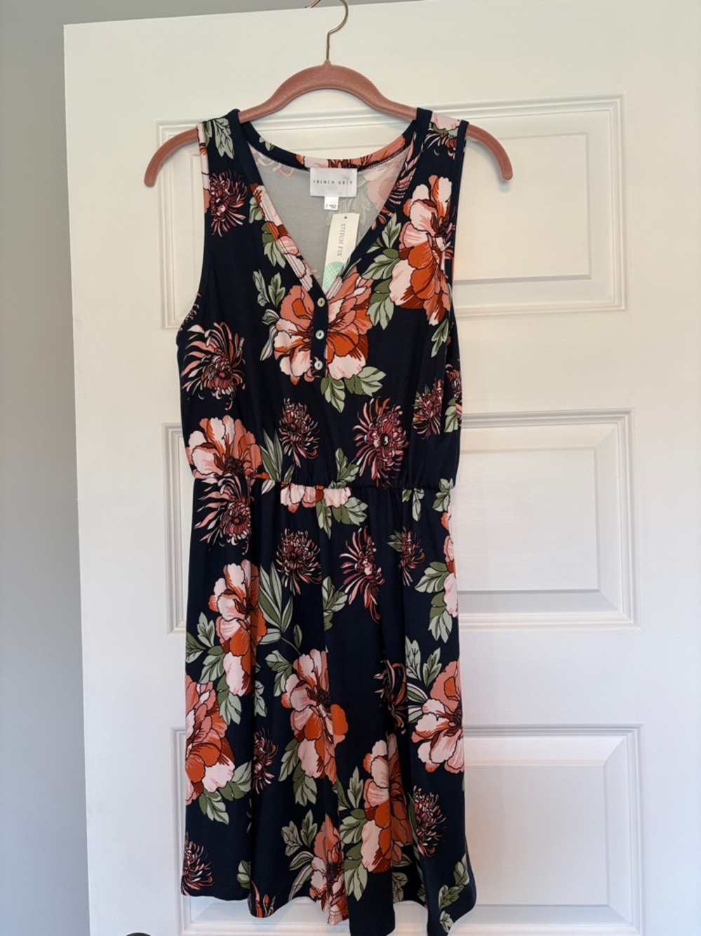 Stitch Fix French Grey Troian Brushed Knit Dress in Black Floral NWT